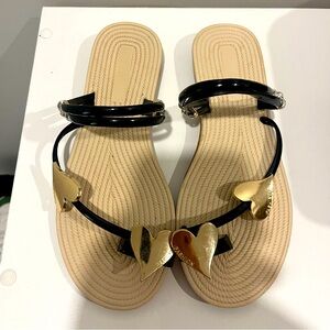 Stylish Black and Gold Heart Sandals